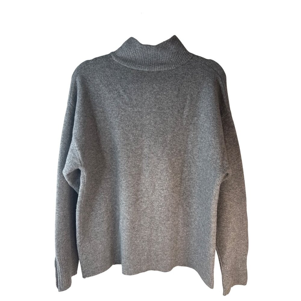 ZARA Gray Large Ribbed Button-Up High Collar Sweater - Picture 7 of 10